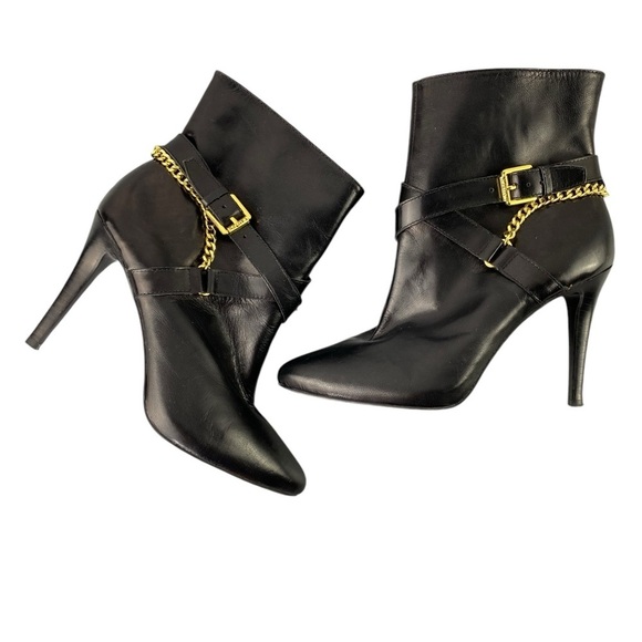 Ralph Lauren Laurie black leather boots with zipper and gold tone hardware, 6B - Picture 1 of 12